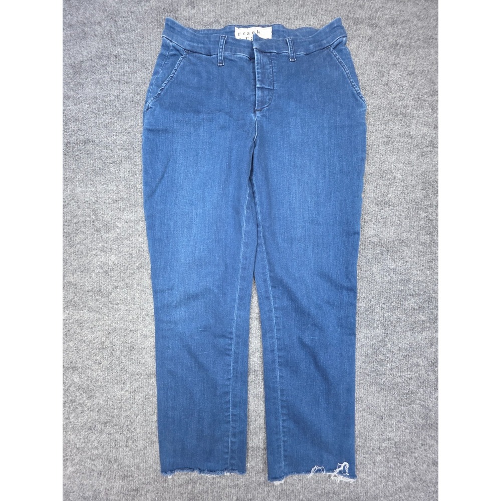 Frank and Eileen Wicklow Chino Denim Pants Size 6 Blue Stretch Raw Hem